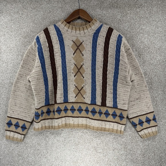 The Unbranded Brand Sweaters - VTG Acedamia Knit Sweater Boxy Chunky 70s Style Cozy Folk Granola Cottagecore L?